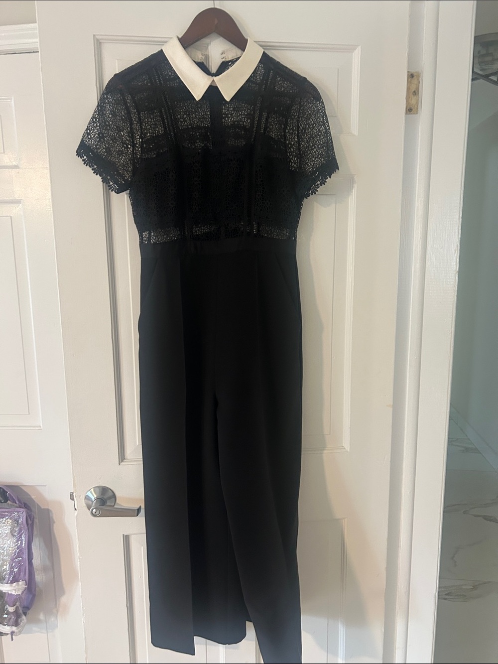 Self-Portrait Black Jumpsuit with White Collar